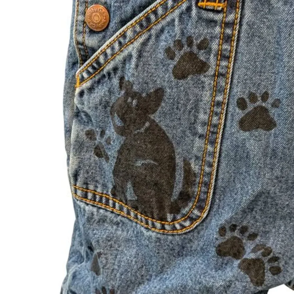Vintage Baby Gap Dog 90s Overalls Denim Toddler Boys Girls Paw Print 12-18m